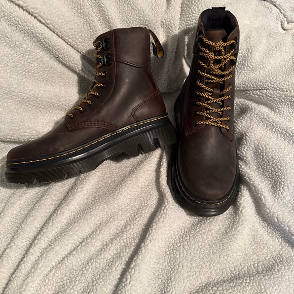 Dr. Martens Dark Brown Boots with Yellow Laces main image 4